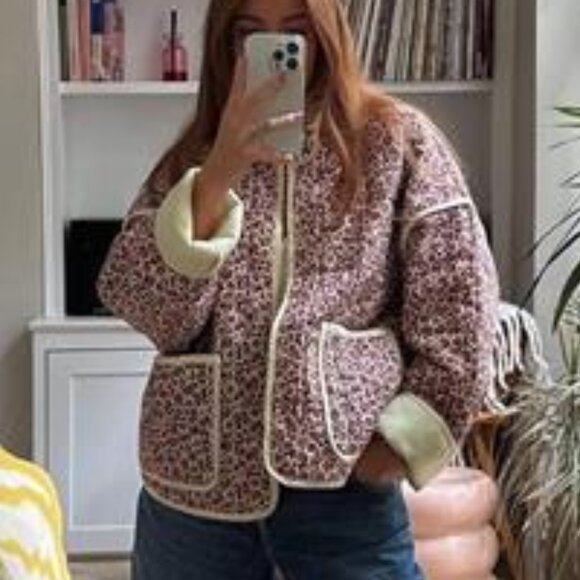Women’s Retro Floral Quilted Cropped Puffer Jacket Stand Collar Vintage Coat - Picture 6 of 6